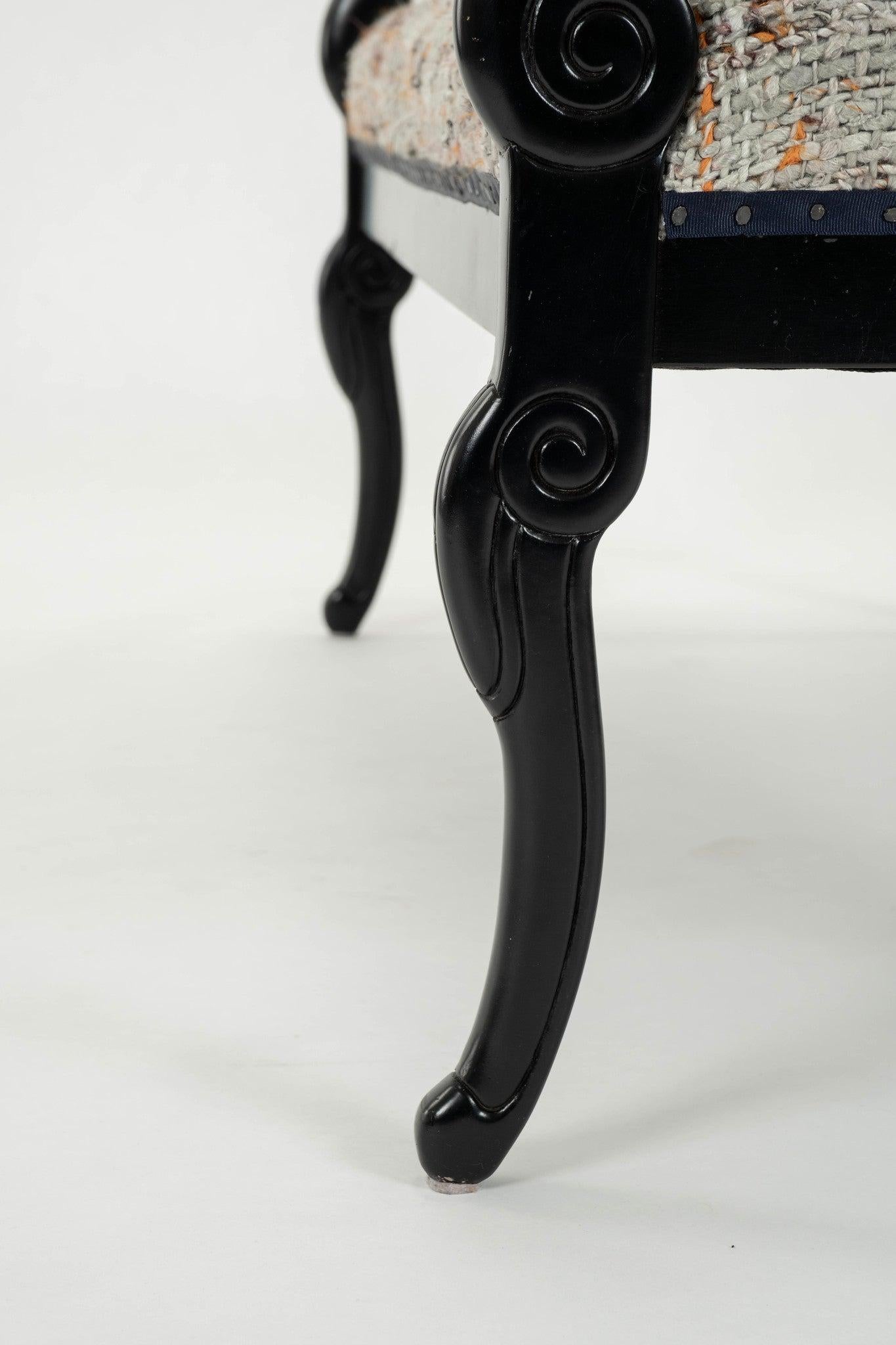 20th Century Black Ebonized Empire Style Swan Bench For Sale 2