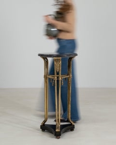 20th Century Black Empire Brass And Marble Pedestal