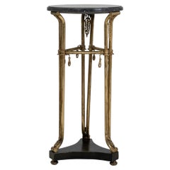 20th Century Black Empire Brass And Marble Pedestal