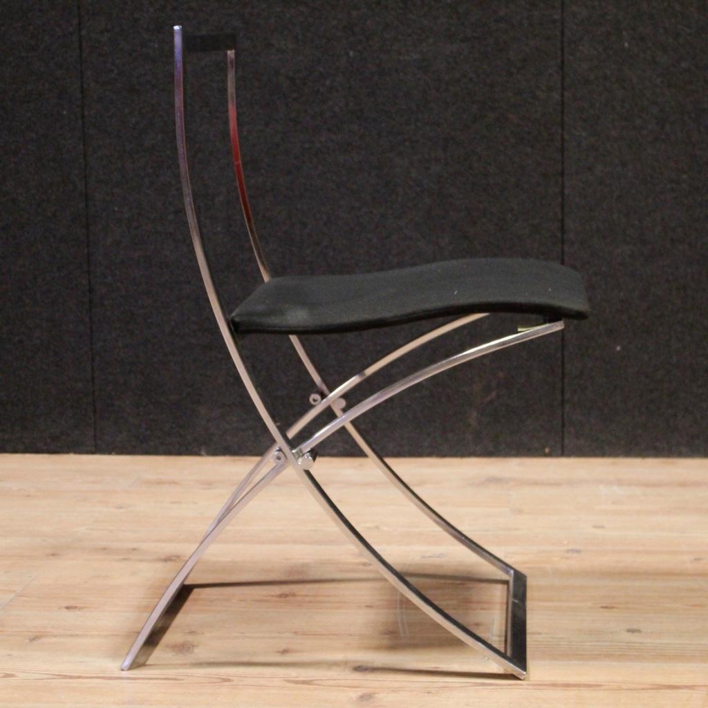 20th Century Black Fabric and Chromed Metal 4 Italian Design Chairs, 1980 7