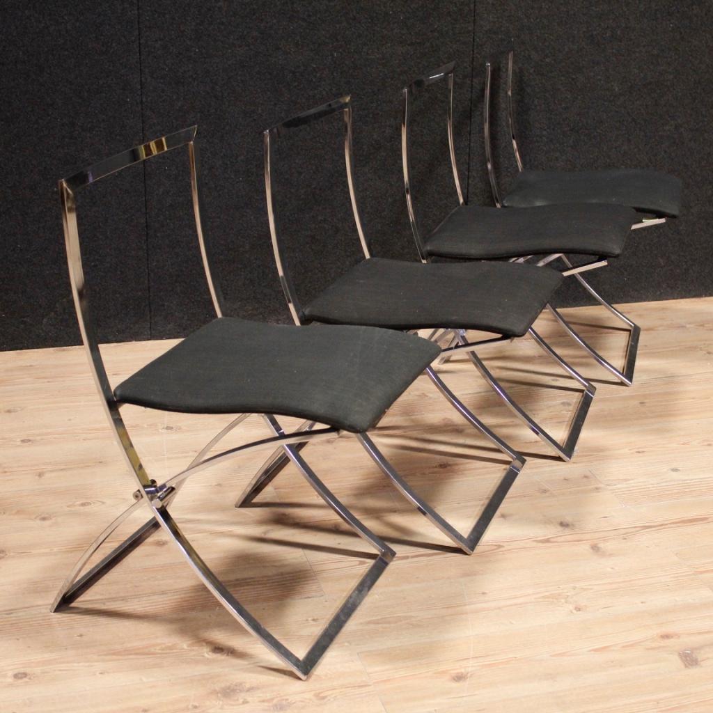20th Century Black Fabric and Chromed Metal 4 Italian Design Chairs, 1980 In Good Condition In Vicoforte, Piedmont