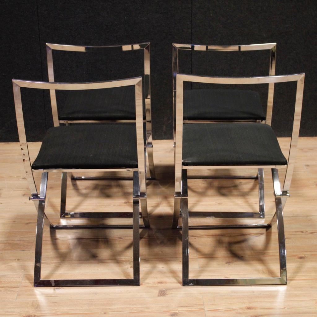 20th Century Black Fabric and Chromed Metal 4 Italian Design Chairs, 1980 1