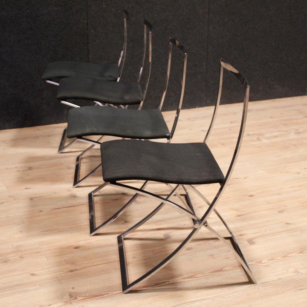 20th Century Black Fabric and Chromed Metal 4 Italian Design Chairs, 1980 2
