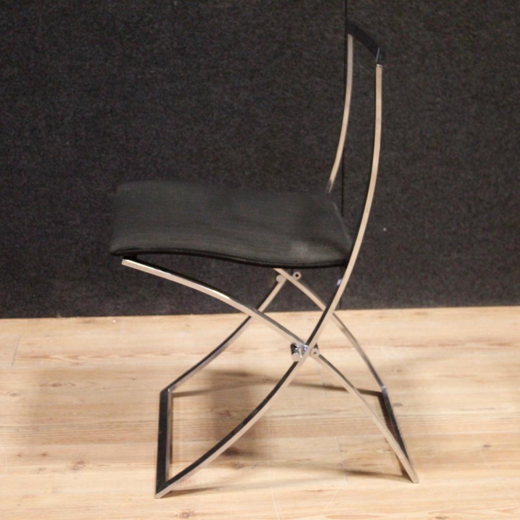 20th Century Black Fabric and Chromed Metal 4 Italian Design Chairs, 1980 3