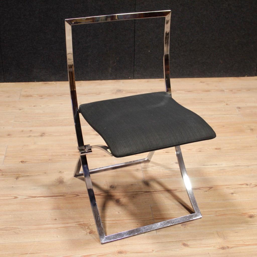 20th Century Black Fabric and Chromed Metal 4 Italian Design Chairs, 1980 4