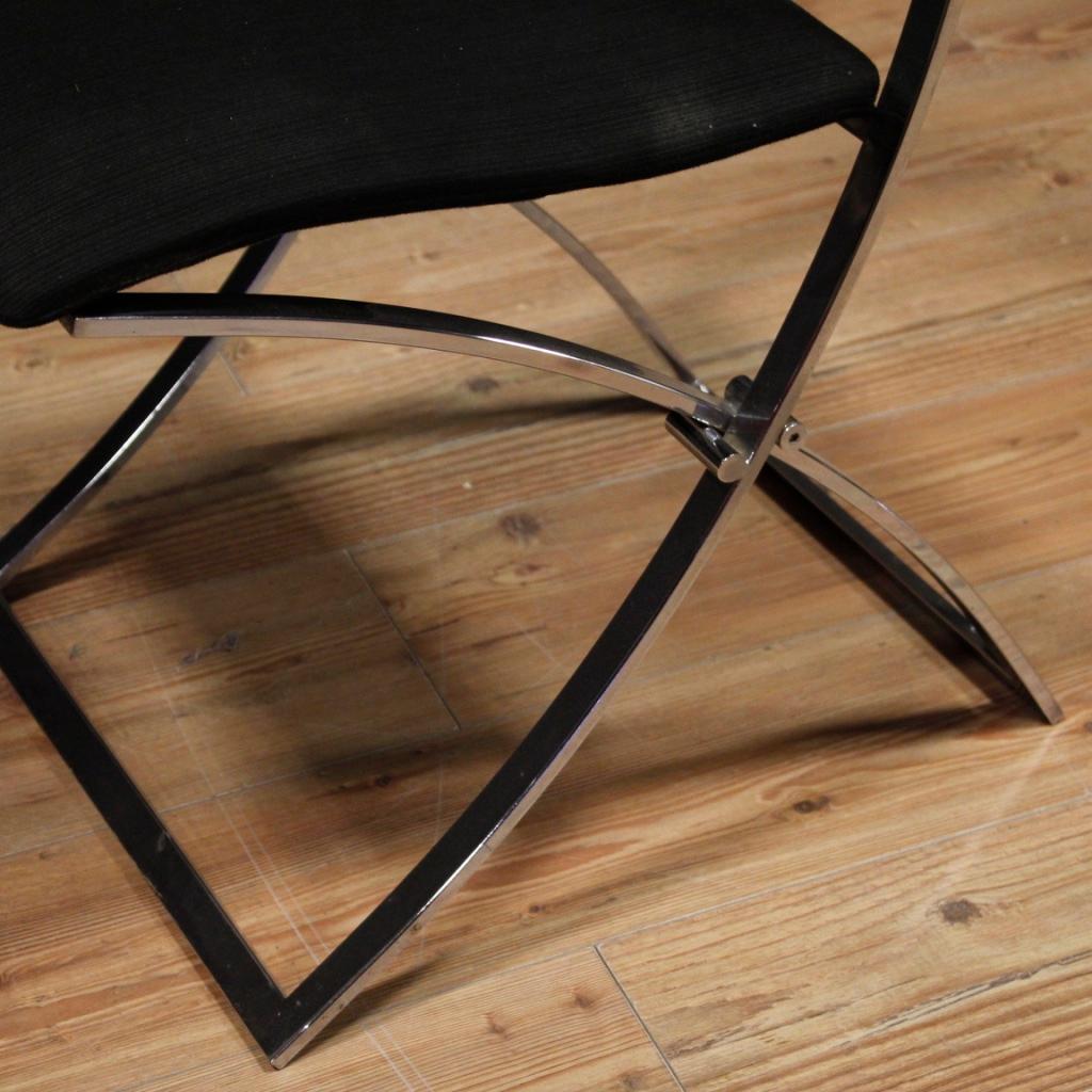 20th Century Black Fabric and Chromed Metal 4 Italian Design Chairs, 1980 6