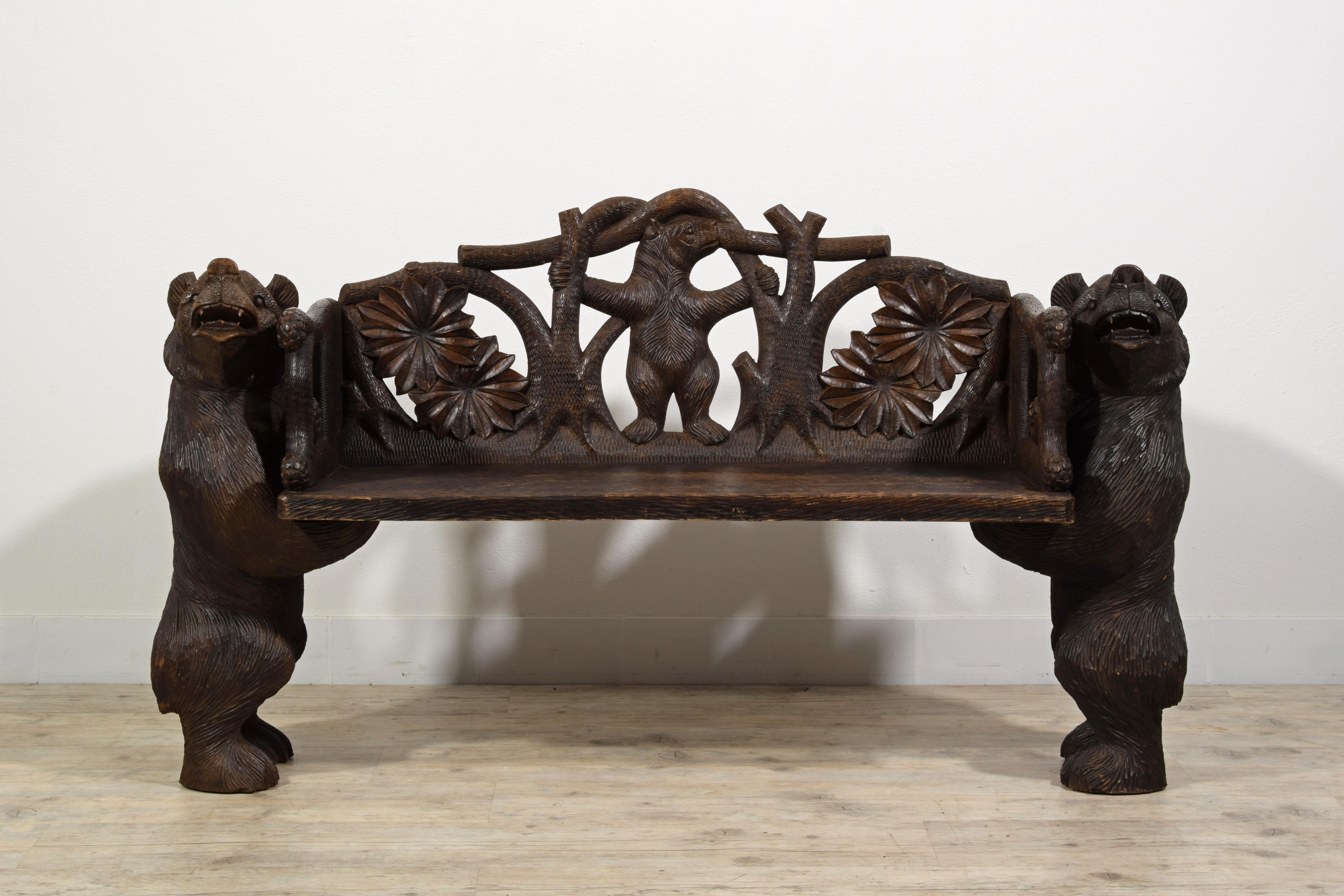 20th century,  Black Forest Brienz Hand Carved Wood bench with Bears 

This particular bench, made of wood carved in the twentieth century, is an artifact from the city of Brienz in Switzerland. The type of artifact is called 