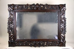 20th Century Black Forest Wall Mirror with Grapes and Leaves Hand Carved - 1919