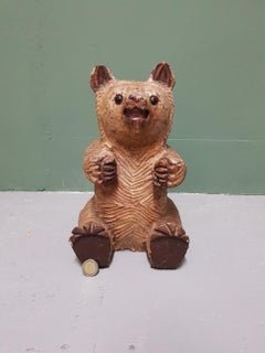 20th Century Black Forest Wooden Carved and Painted Sitting Bear