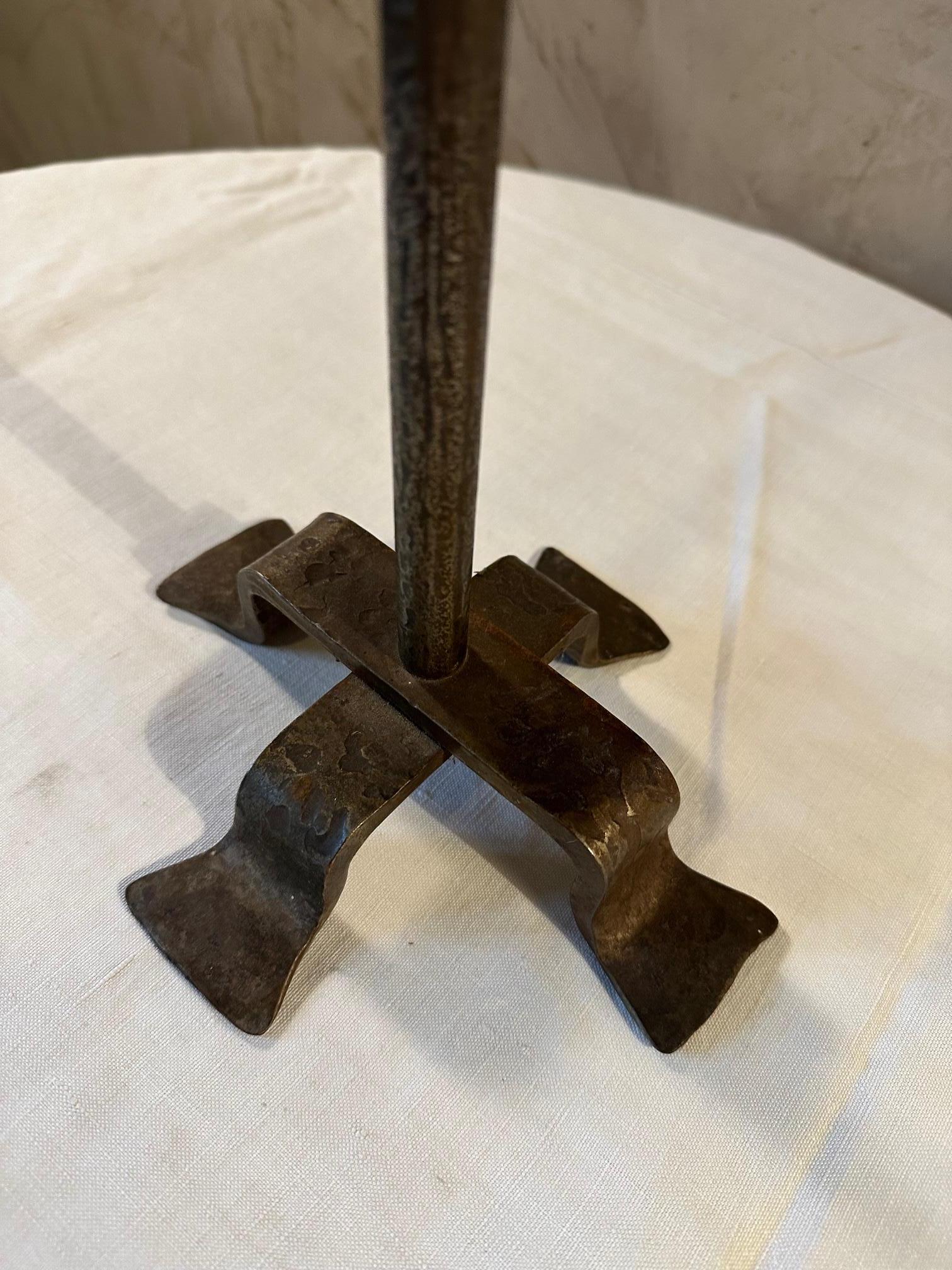 20th century French Black Forged Iron Candle Stick, 1950s For Sale 1
