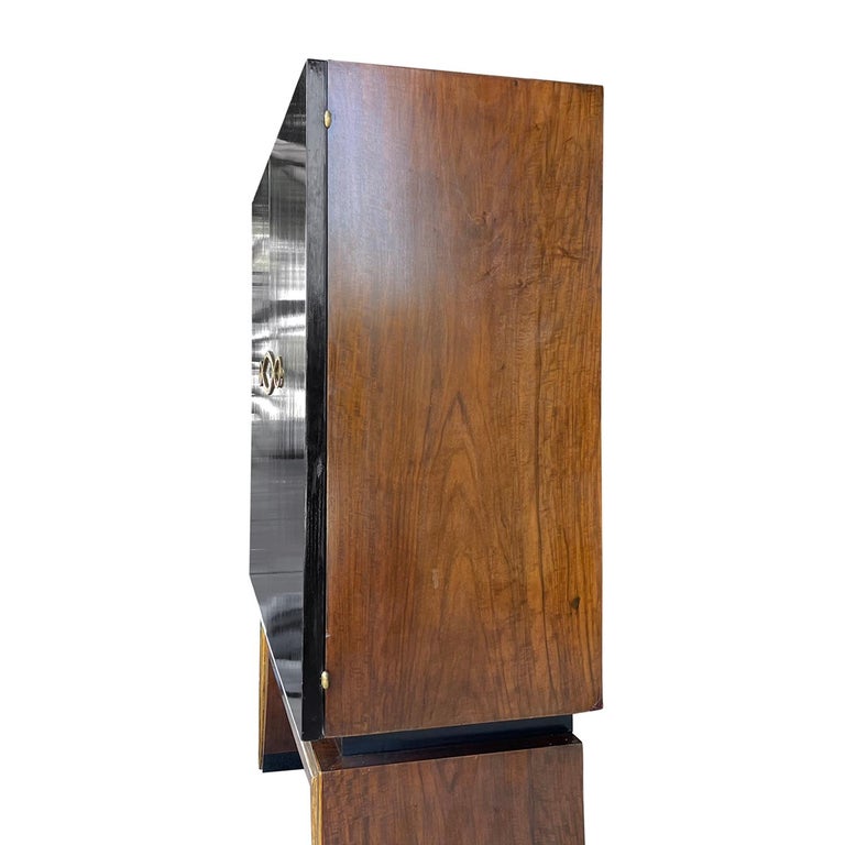 20th Century Black French Art Deco Ebonized Cabinet, Tall Mahogany Cupboard For Sale 1