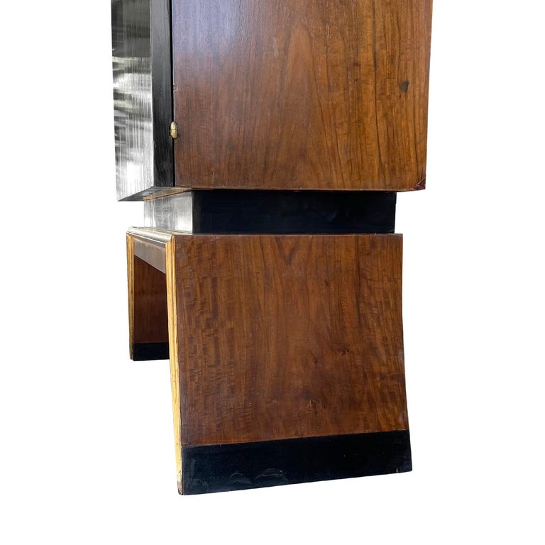 20th Century Black French Art Deco Ebonized Cabinet, Tall Mahogany Cupboard For Sale 2