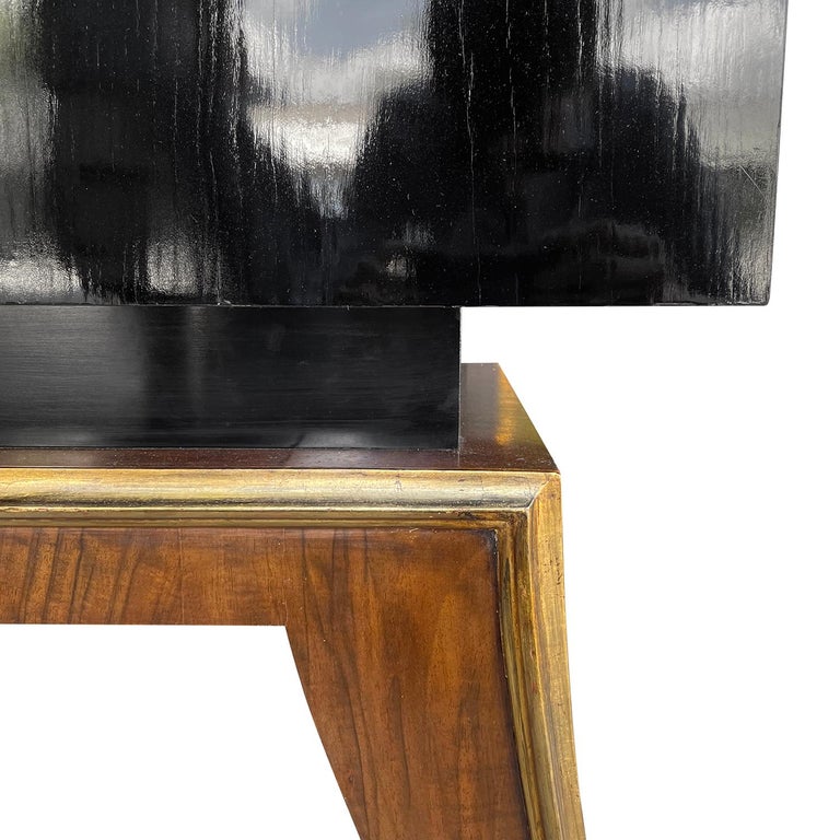 20th Century Black French Art Deco Ebonized Cabinet, Tall Mahogany Cupboard For Sale 3