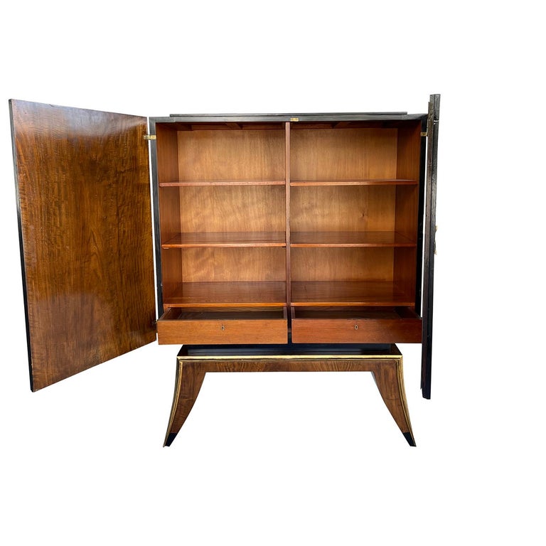 20th Century Black French Art Deco Ebonized Cabinet, Tall Mahogany Cupboard For Sale 4