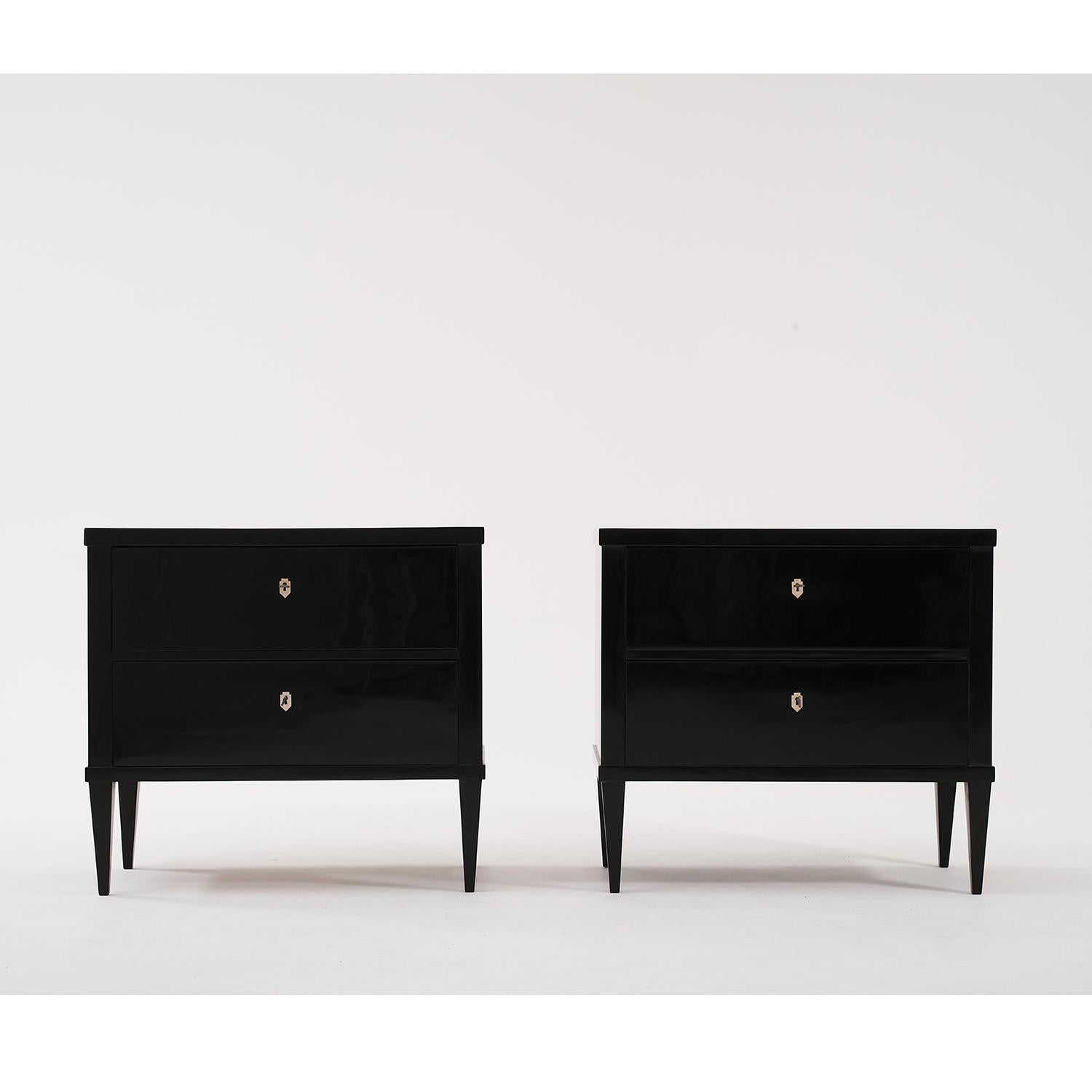 Hand-Crafted 20th Century Black French Art Deco Pair of Ebonized Wood Chest of Drawers