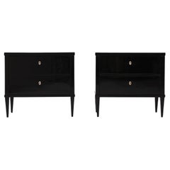 Antique 20th Century Black French Art Deco Pair of Ebonized Wood Chest of Drawers
