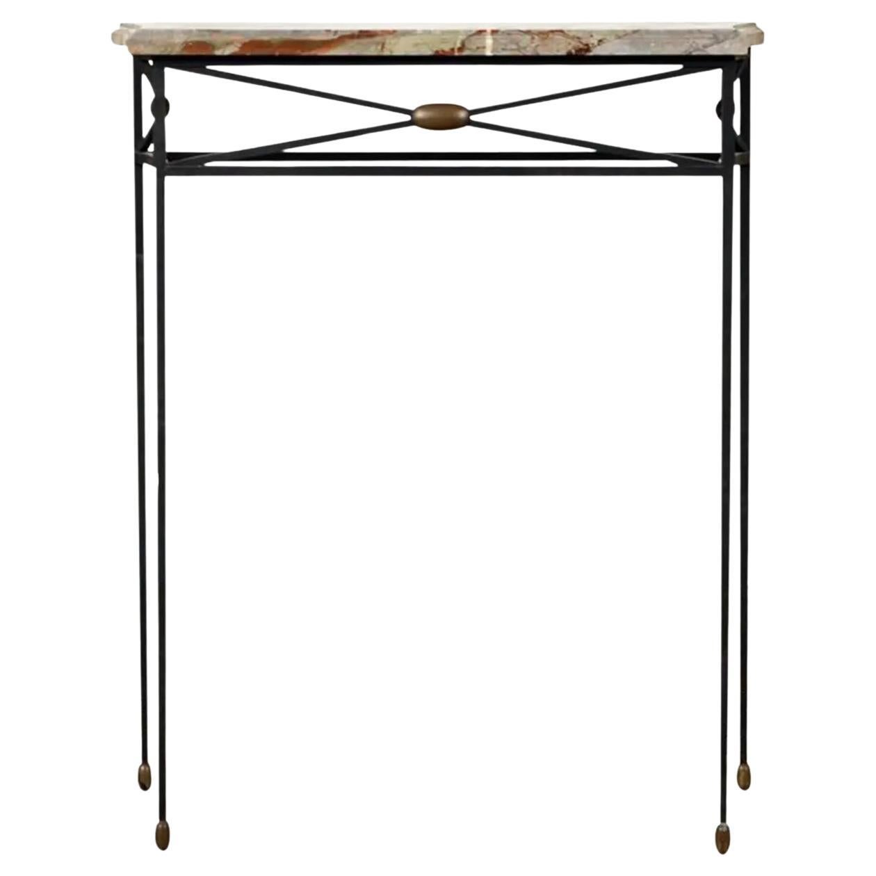 20th Century Black French Art Deco Vintage Slim Marble, Bronze Console Table