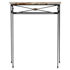 20th Century Black French Art Deco Vintage Slim Marble, Bronze Console Table