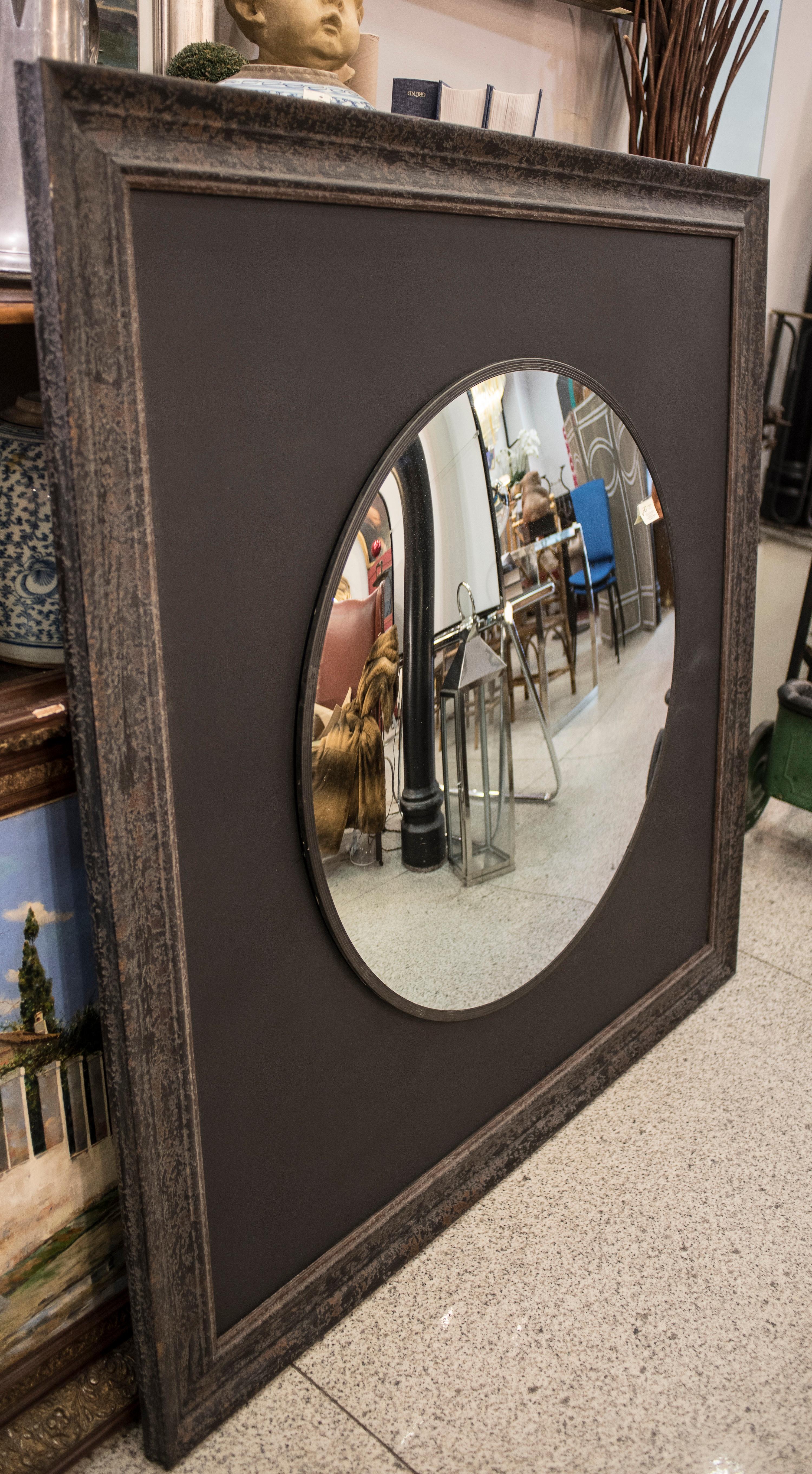 Modern Black Mirror Wood Convex Mirror on Black Wood Frame, France, 2008