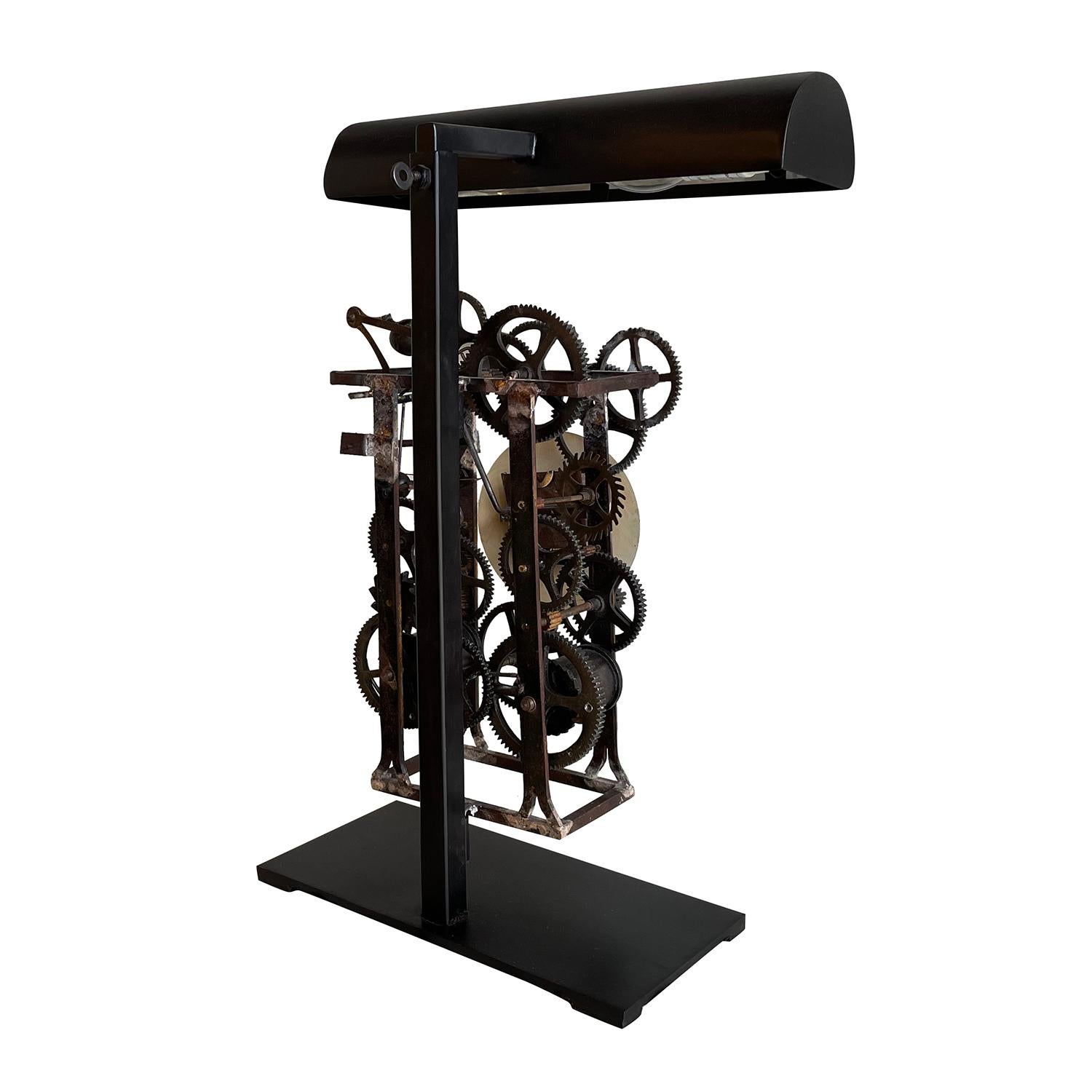 Schwarze französische Industrie-Tischlampe des 20. Jahrhunderts – Vintage-Schreibtisch-Metalluhr im Angebot 2