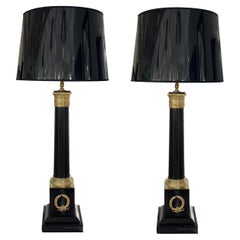 Antique 20th Century Black French Pair of Large Marble, Gilded Bronze Table Lights