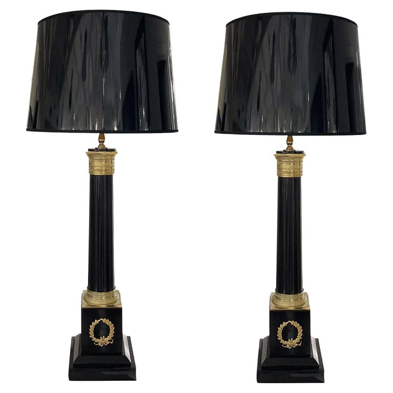 20th Century Black French Pair of Large Marble, Gilded Bronze