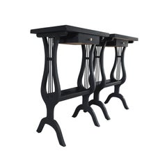 20th Century Black French Pair of Pinewood Nightstands - Vintage Bed Side Tables