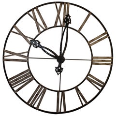 20th Century Black French Skeleton Clock in Aged Forging Iron