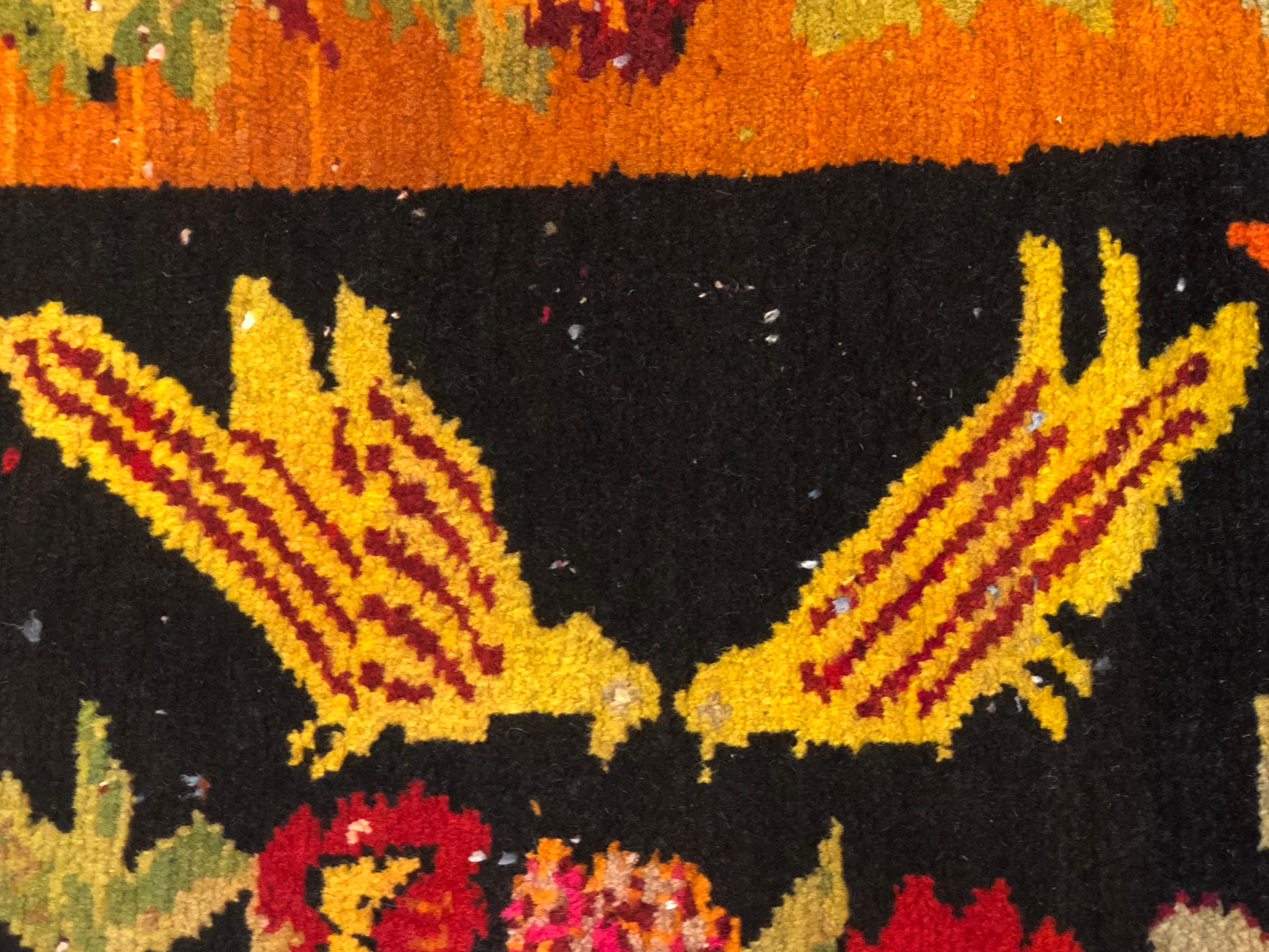 20th Century Black Garden and Brids Karabagh Rug, ca 1920 For Sale 4