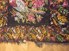 20th Century Black Garden Karabagh Kilim Rug in Wool Hand-Knotted with Parrots