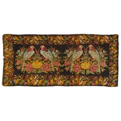Tapis Kilim de jardin Karabagh noir du 20ème siècle en laine nouée à la main avec perroquets