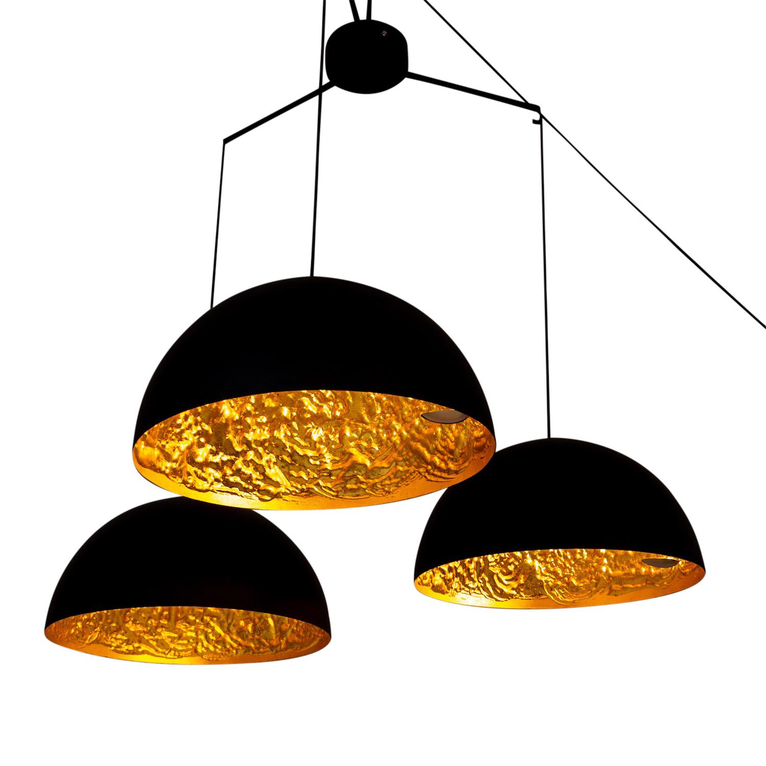 Mid-Century Modern 20th Century Black-Gold Italian Vintage Metal Ceiling Light by Catellani & Smith For Sale
