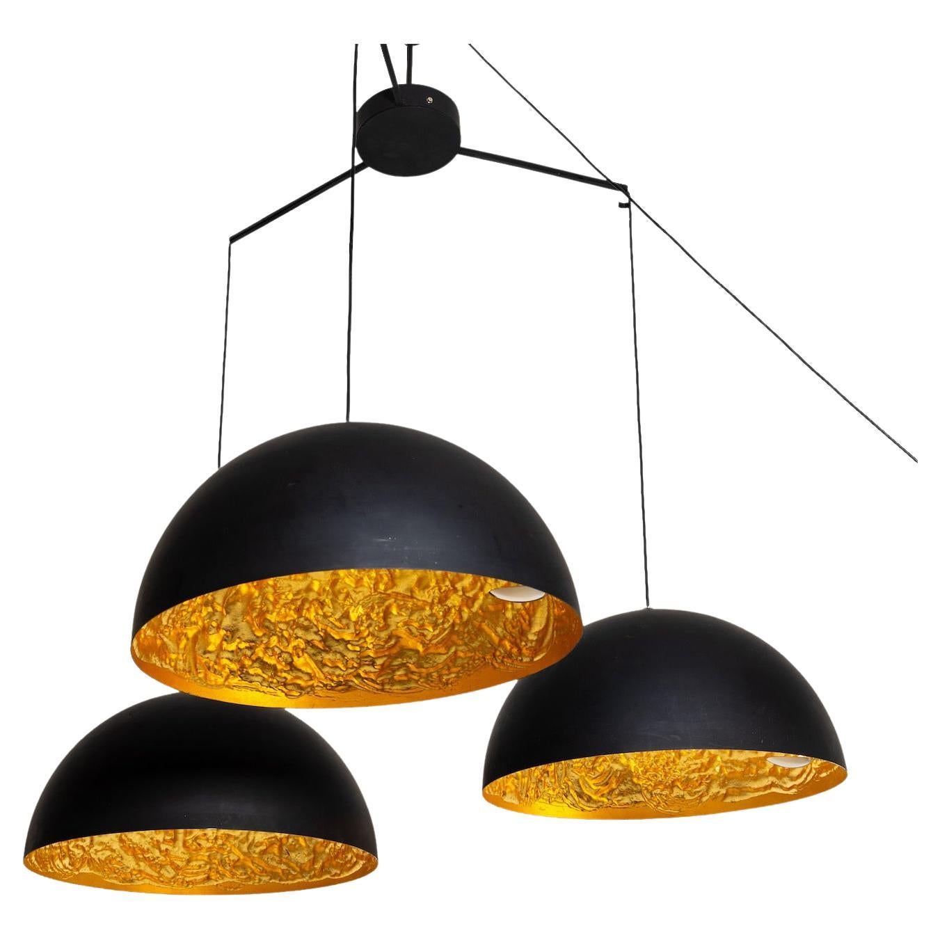 20th Century Black-Gold Italian Vintage Metal Ceiling Light by Catellani & Smith For Sale