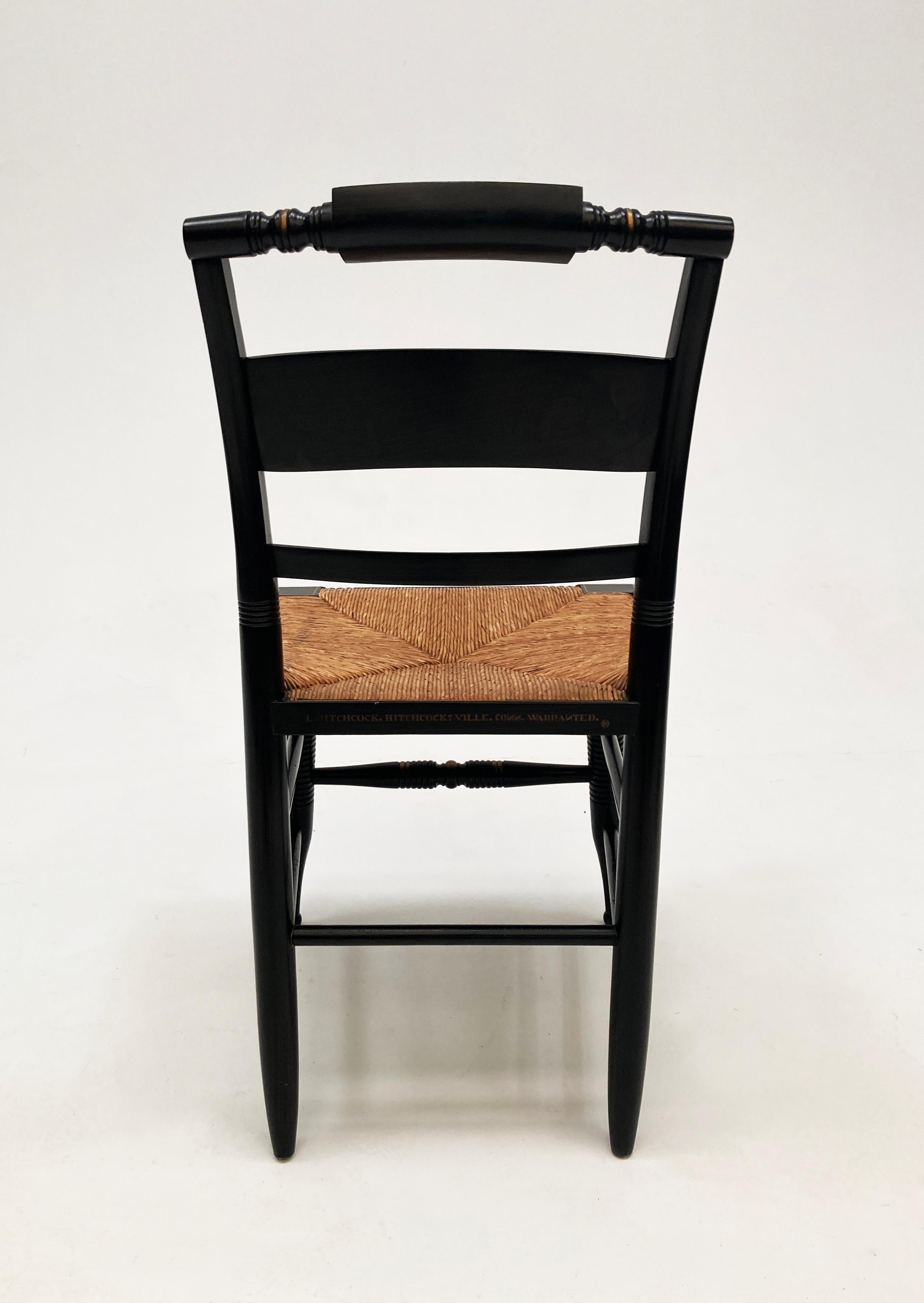 20th Century Black Hitchcock Rush Seat Dining Chairs Set of 4 5