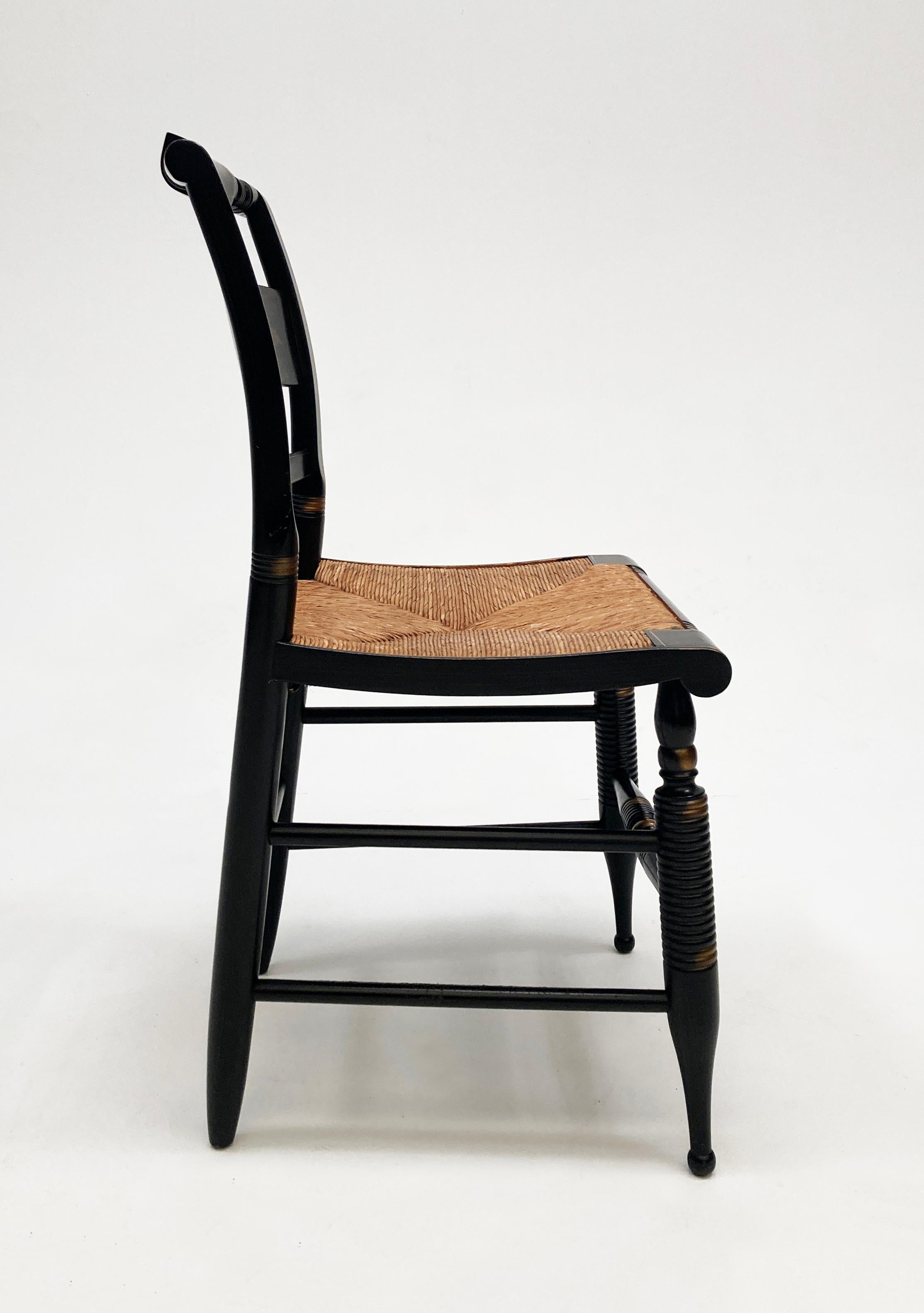 20th Century Black Hitchcock Rush Seat Dining Chairs Set of 4 1