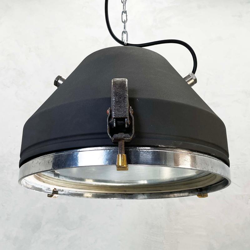 German 20th Century Black Industrial Iron Ceiling Light by Veb For Sale