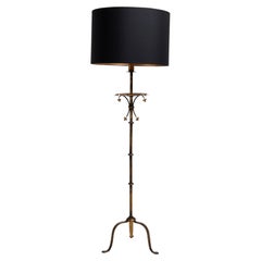20th Century Black Iron Floor Lamp with Fabric Shade, Italy
