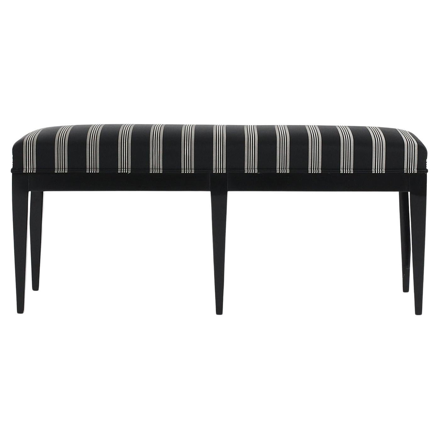 20th Century Black Italian Neoclassical Style Ebony Bench - Vintage Ottoman For Sale