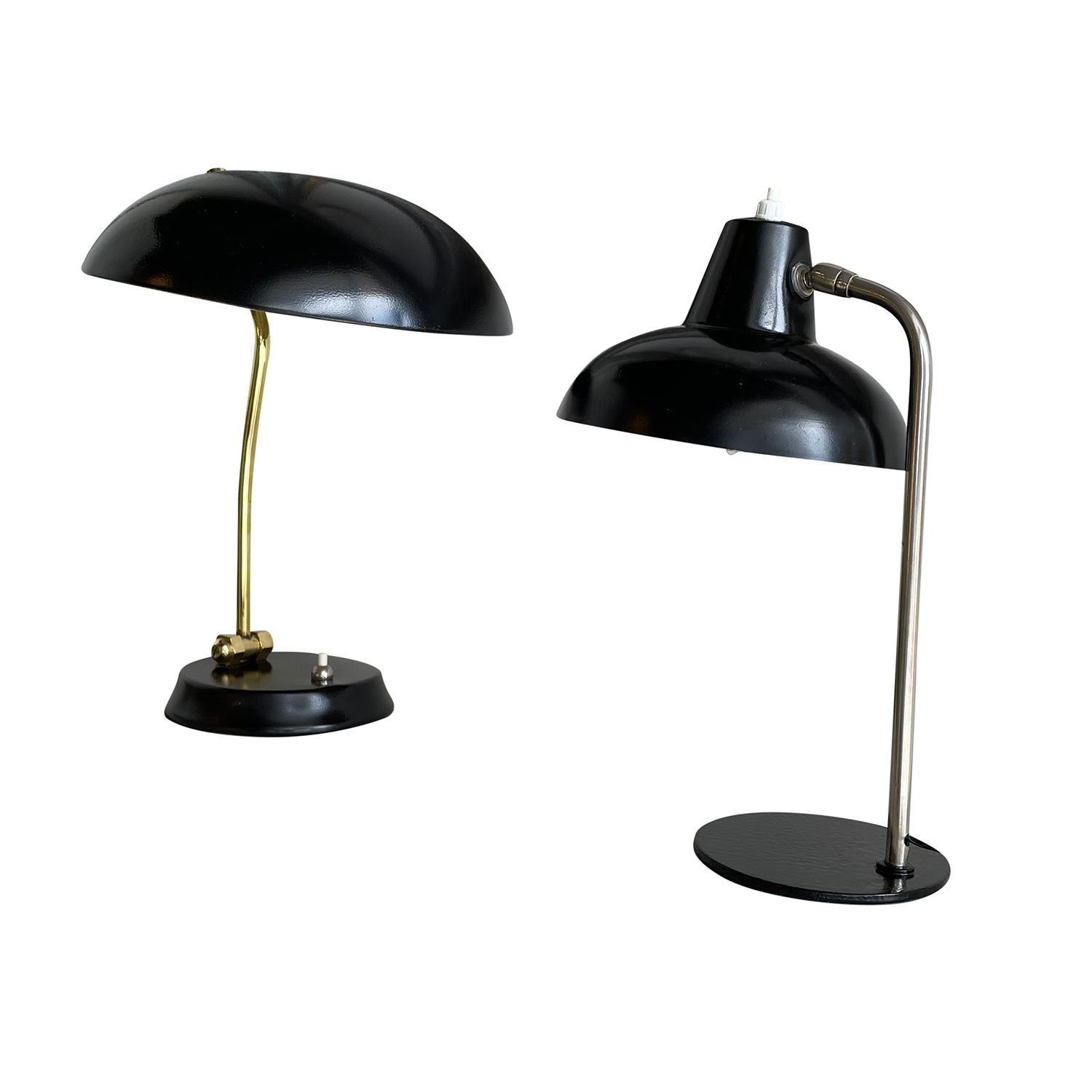 Hand-Painted 20th Century Black Italian Similar Pair of Vintage Metal, Brass Table Lamps For Sale