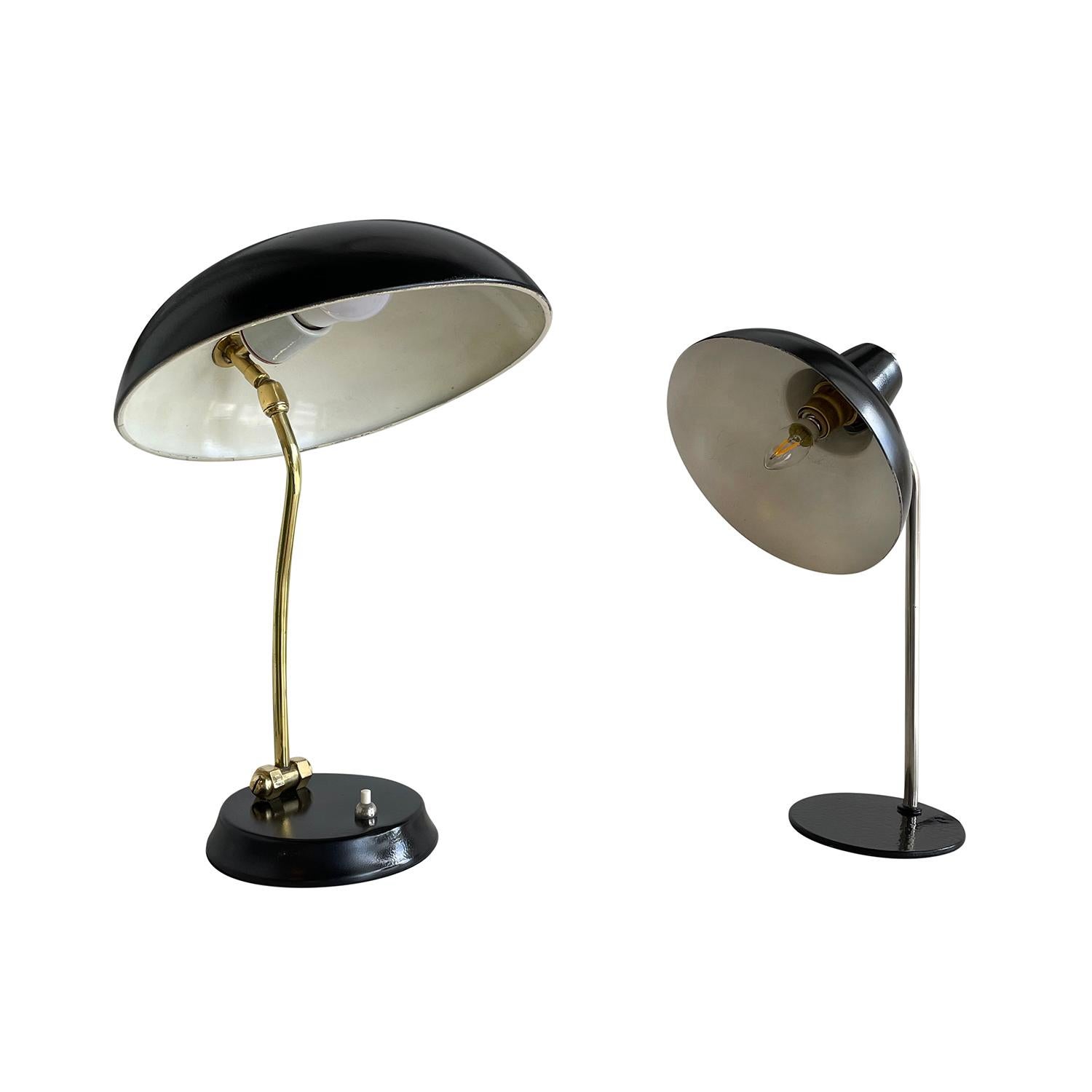 Paar schwarze italienische Vintage-Tischlampen aus Metall und Messing aus Metall, Messing, 20. Jahrhundert (Handbemalt) im Angebot