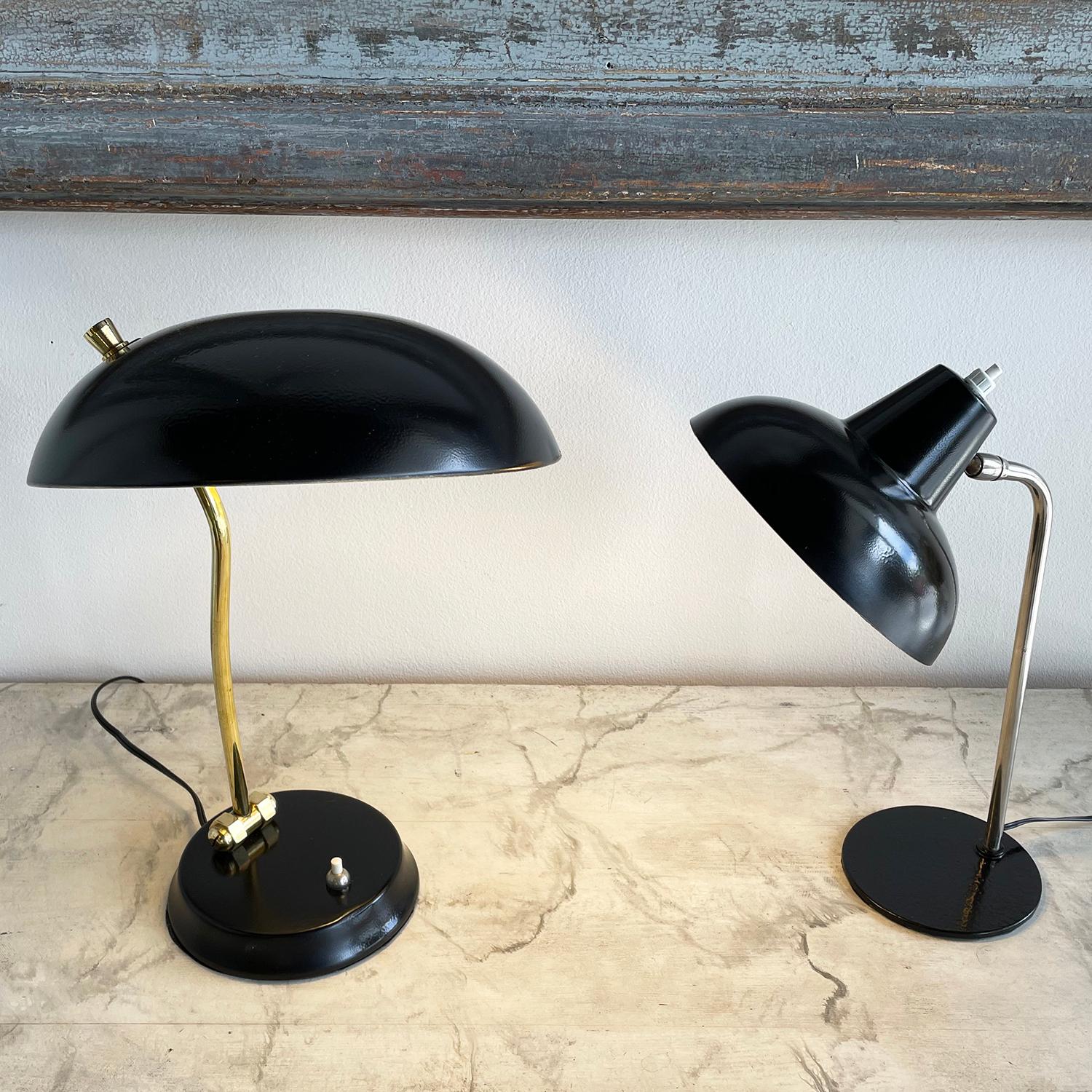 Steel 20th Century Black Italian Similar Pair of Vintage Metal, Brass Table Lamps For Sale
