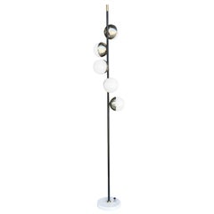 20th Century Black Italian Steel, Frosted Opaline Glass Floor Lamp by Stilnovo