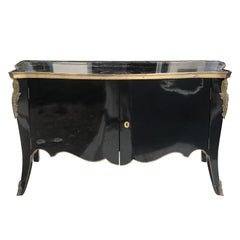20th Century Black Lacquer and Bronze Cabinet, Louis XV Transitional