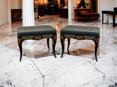20th Century Black Lacquer Chinoiserie Painted Ottomans - Pail lol