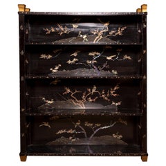 20th century black lacquer Chippendale style mother of pearl bookcase