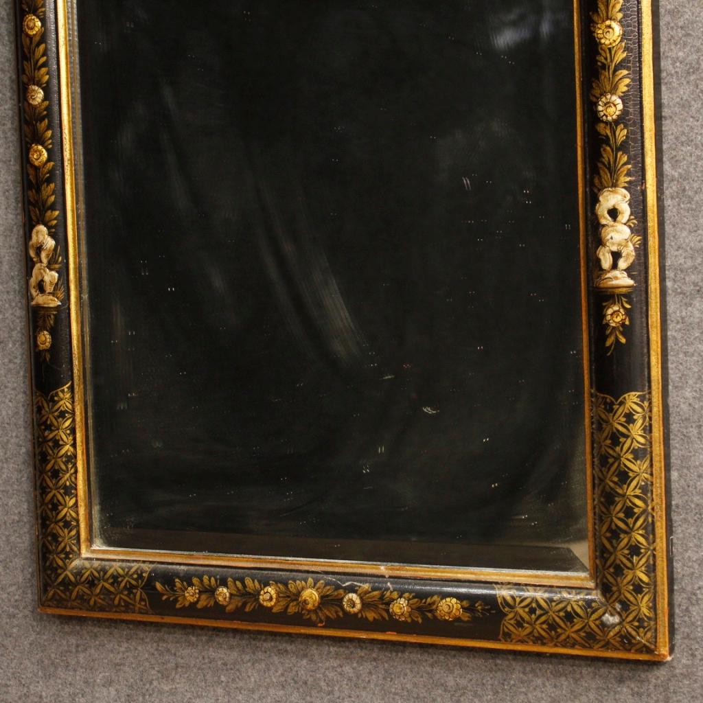 20th Century Black Lacquered and Painted Chinoiserie Wood French Mirror, 1960 3