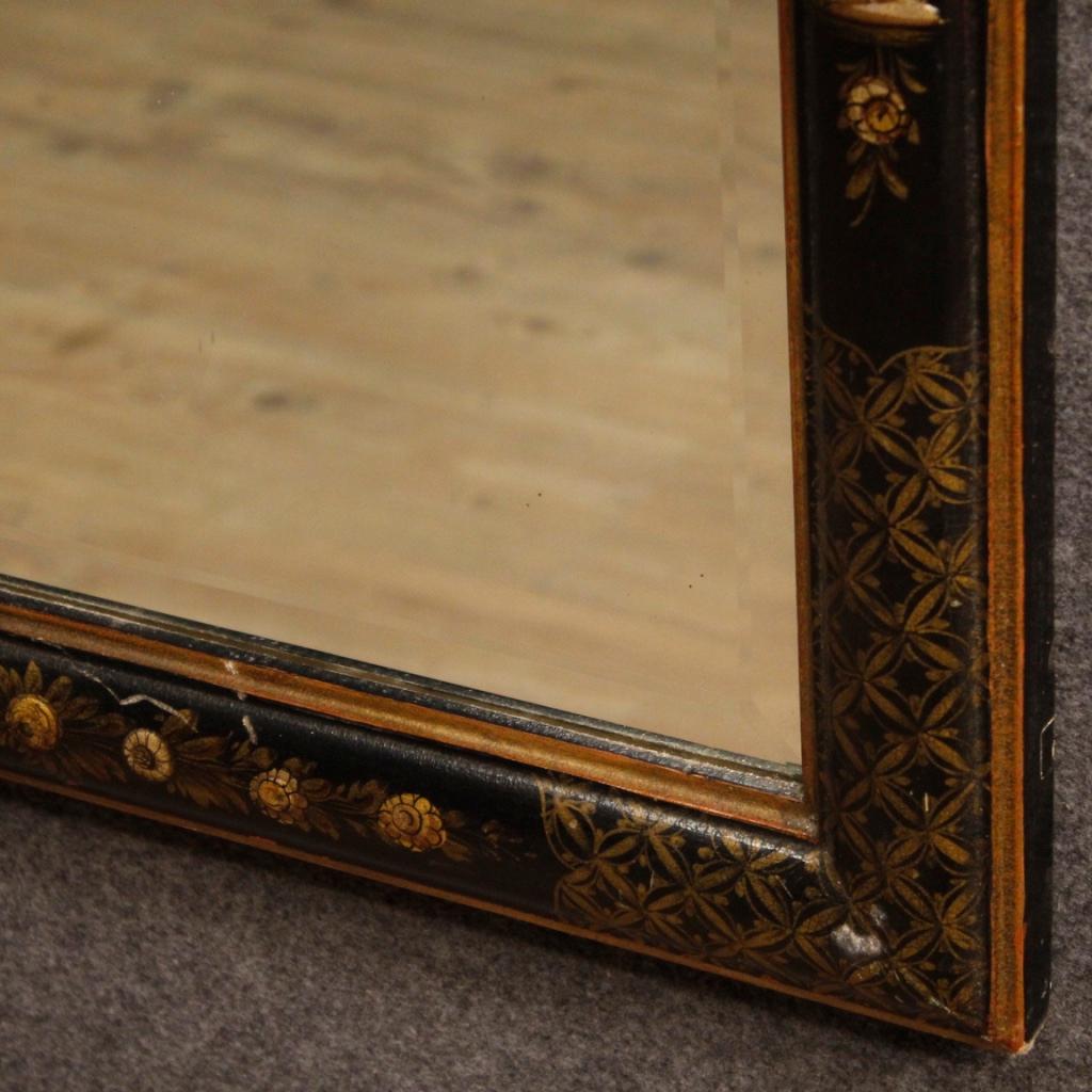 20th Century Black Lacquered and Painted Chinoiserie Wood French Mirror, 1960 6