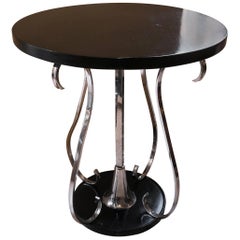 20th Century Black Lacquered Art Deco Sofa Gueridon Table