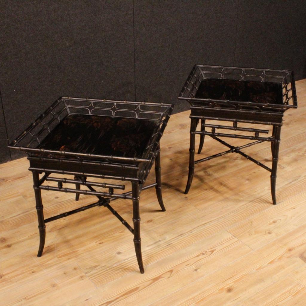 20th Century Black Lacquered Chinoiserie Wood, Metal French Coffee Tables, 1970 9