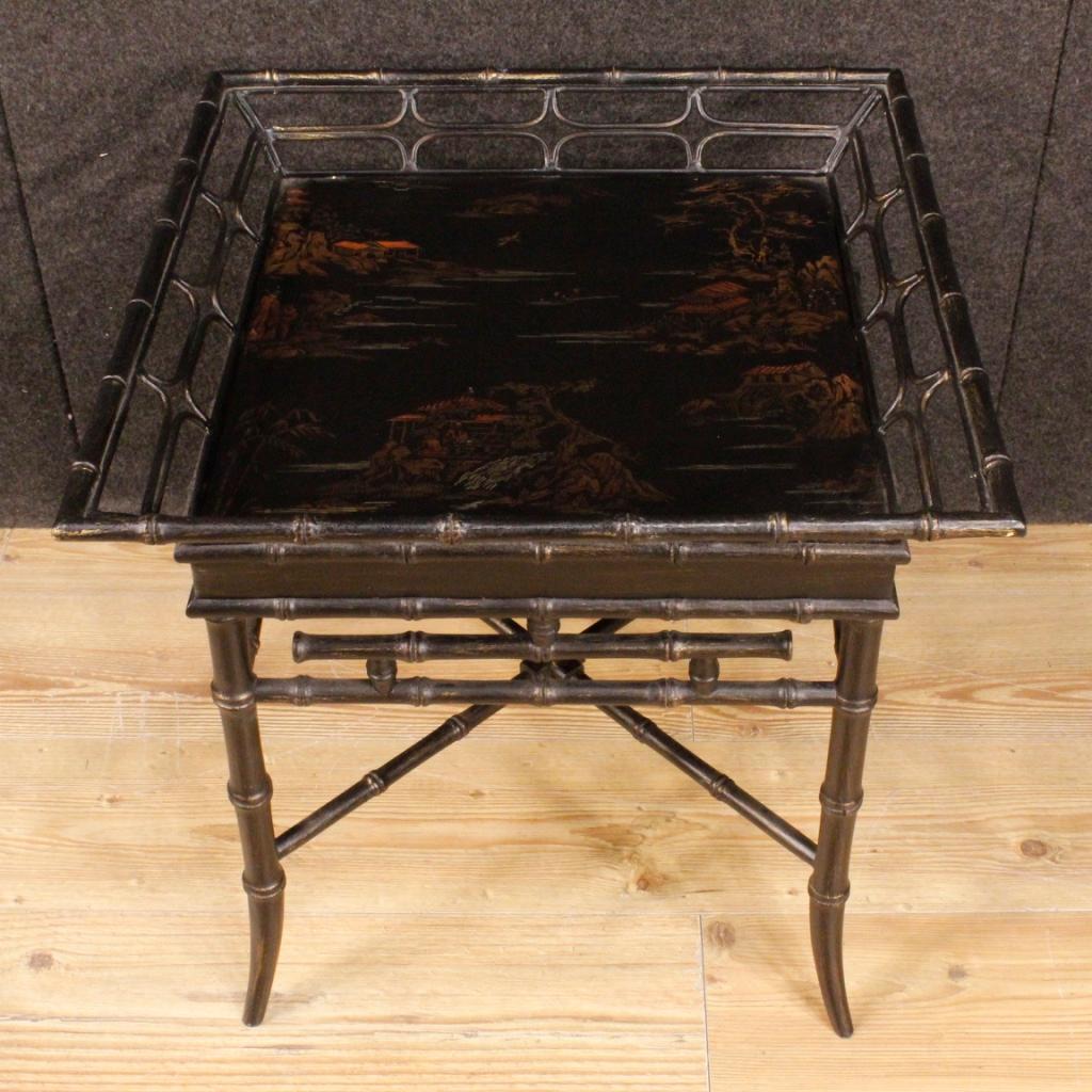 20th Century Black Lacquered Chinoiserie Wood, Metal French Coffee Tables, 1970 In Good Condition In Vicoforte, Piedmont